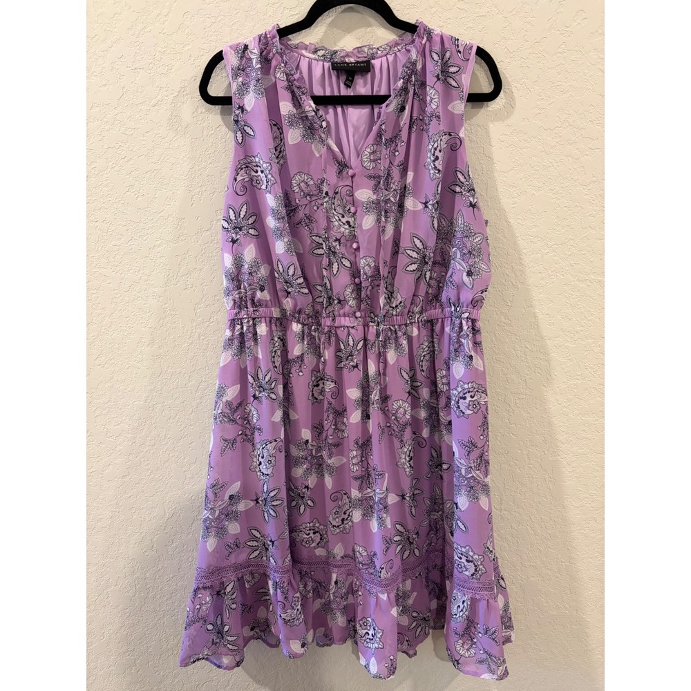 Lane Bryant Lavender Purple Floral Paisley Ruffle Sleeveless Dress Plus Size 16